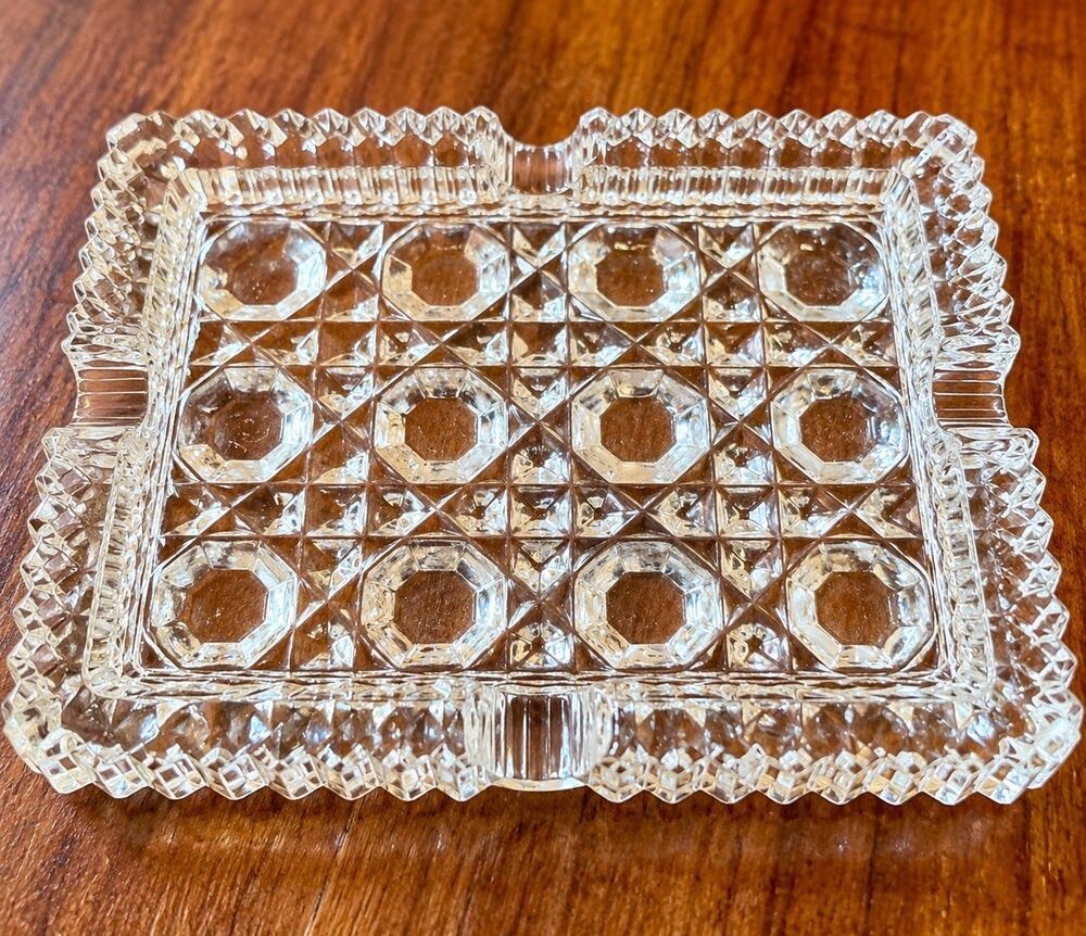 Vintage Pressed Glass Ashtray Clear Cut Crystal Style Decorative Smoking Tray